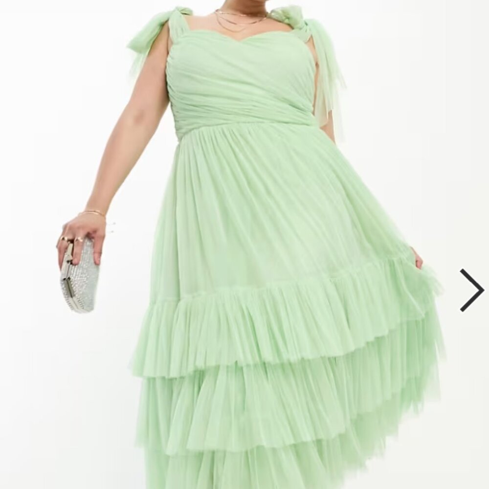 Tie Shoulder Tiered Midi Dress in Sage Green